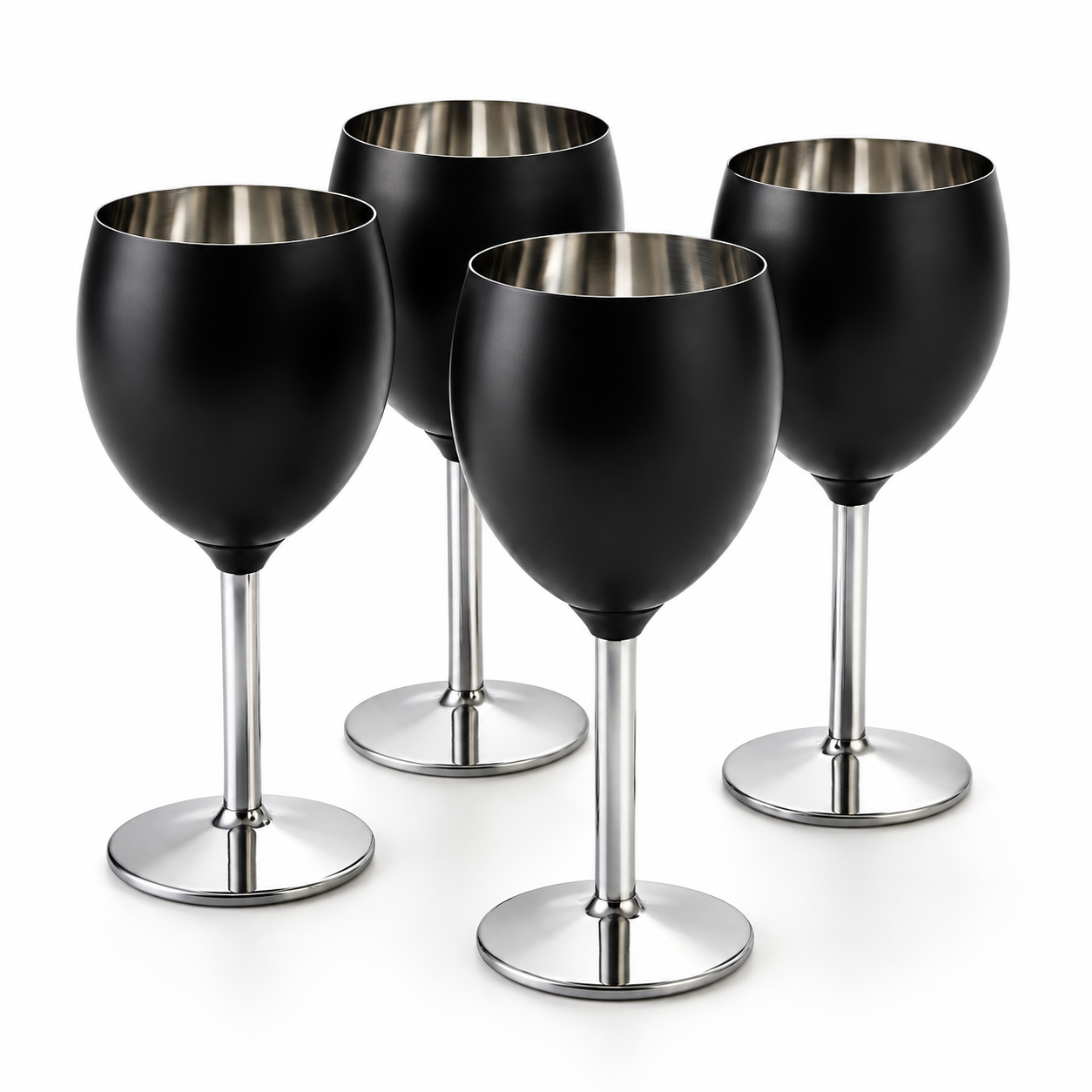 Stainless Steel Wine Glasses, Set of 4, Luxurious Matt Black, Unbreakable Stemmed Metal Goblets, Ideal for Return and Wedding Gifts, 100% Food Grade Steel Goblet, Party Drinkware (Black)