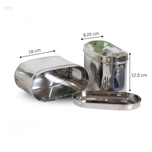 Stainless Steel Window Containers for kitchen, Iconic Capsule Shape, Multipurpose Food Storage Jar, 1500ml x 3pcs