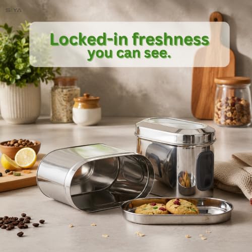 Stainless Steel Window Containers for kitchen, Iconic Capsule Shape, Multipurpose Food Storage Jar, 1500ml x 3pcs