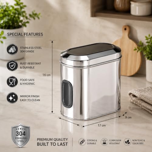 Stainless Steel Window Containers for kitchen, Iconic Capsule Shape, Multipurpose Food Storage Jar, 2000ml x 3pcs