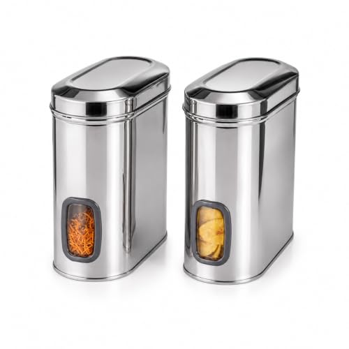 Stainless Steel Window Containers for kitchen, Iconic Capsule Shape, Multipurpose Food Storage Jar, 2500ml x 2pcs