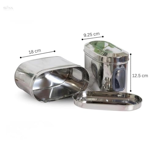 Stainless Steel Window Containers for kitchen, Iconic Capsule Shape, Multipurpose Food Storage Jar, 1500ml x 2pcs