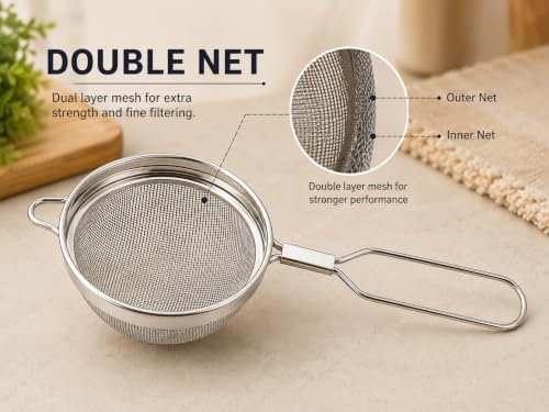 Stainless Steel Double Net Tea Strainer (Size 7cm), Stainless Steel Tea Strainer,Heavy Duty Chalani, Coffee Strainer, Tea Filter Stainless Steel, Fine Mesh x1pc