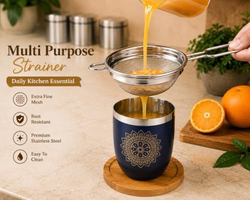 Stainless Steel Double Net Tea Strainer (Size 10cm), Stainless Steel Tea Strainer,Heavy Duty Chalani, Coffee Strainer, Tea Filter Stainless Steel, Fine Mesh x1pc