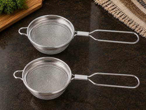 Stainless Steel Double Net Tea Strainer (Size 9cm), Stainless Steel Tea Strainer,Heavy Duty Chalani, Coffee Strainer, Tea Filter Stainless Steel, Fine Mesh x2pcs