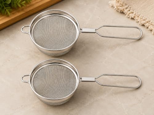Stainless Steel Double Net Tea Strainer (Size 10cm), Stainless Steel Tea Strainer,Heavy Duty Chalani, Coffee Strainer, Tea Filter Stainless Steel, Fine Mesh x2pcs