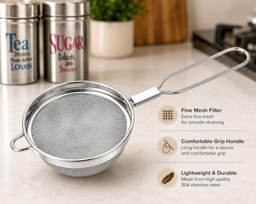 Stainless Steel Double Net Tea Strainer (Size 10cm), Stainless Steel Tea Strainer,Heavy Duty Chalani, Coffee Strainer, Tea Filter Stainless Steel, Fine Mesh x2pcs