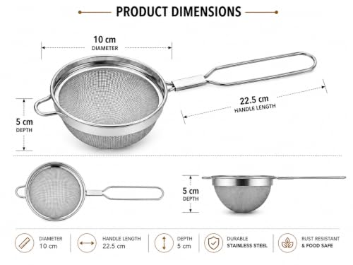 Stainless Steel Tea Strainer (Size 10cm), Stainless Steel Tea Strainer,Heavy Duty Chalani, Coffee Strainer, Tea Filter Stainless Steel, Fine Mesh x1pc