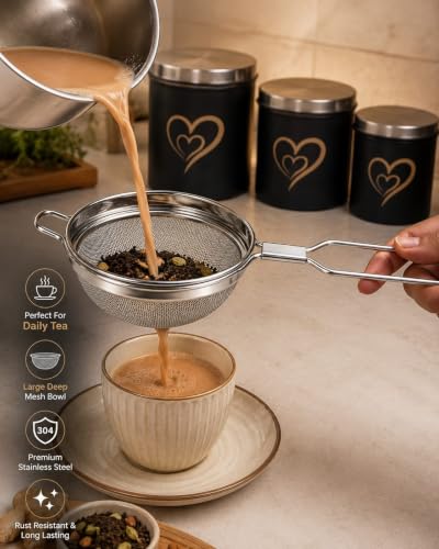 Stainless Steel Tea Strainer (Size 9cm), Stainless Steel Tea Strainer,Heavy Duty Chalani, Coffee Strainer, Tea Filter Stainless Steel, Fine Mesh x2pcs