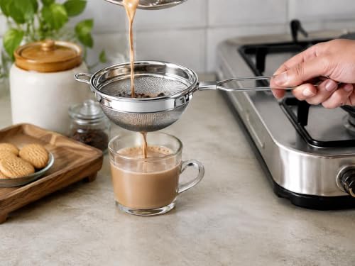 Stainless Steel Tea Strainer (Size 10cm), Stainless Steel Tea Strainer,Heavy Duty Chalani, Coffee Strainer, Tea Filter Stainless Steel, Fine Mesh x2pcs