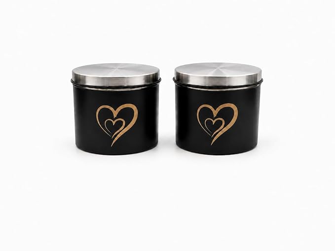 SS Heart Print Epoxy Canister Set of 2, Black - 500ml x 2