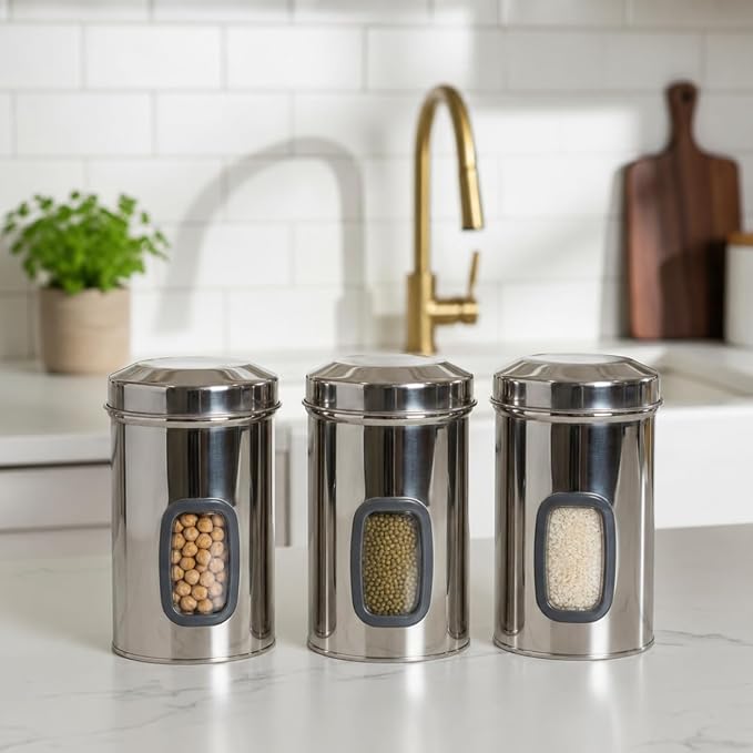 SS Window Canister Capsule Shape 1500ml x 3pcs