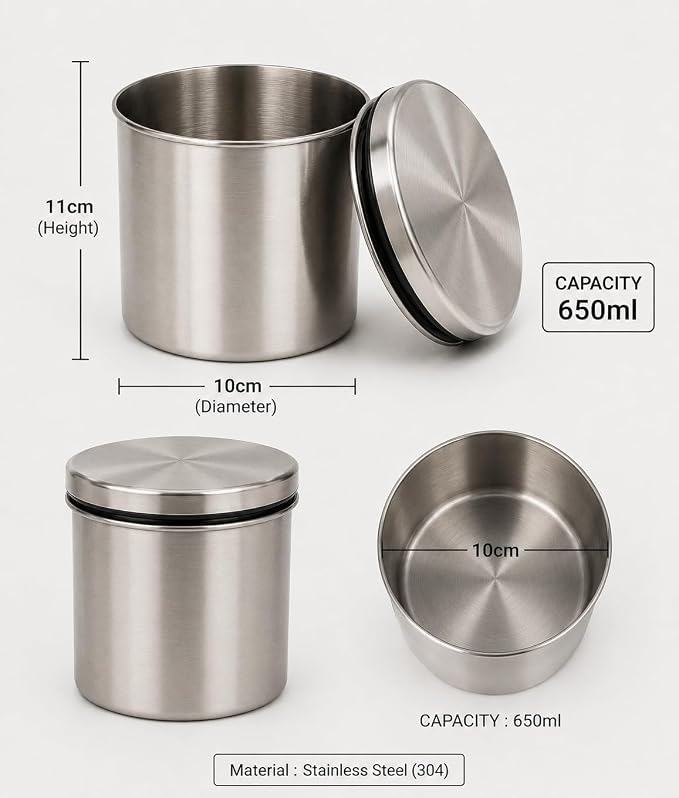 SS Canister Set of 3, Matt Silver - 650ml x 3