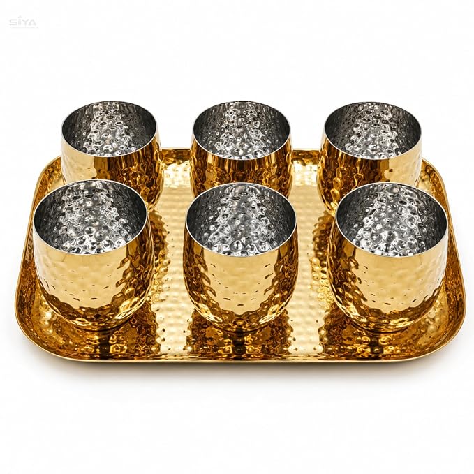 SS Hammered Gold PVD coated 6 Glass