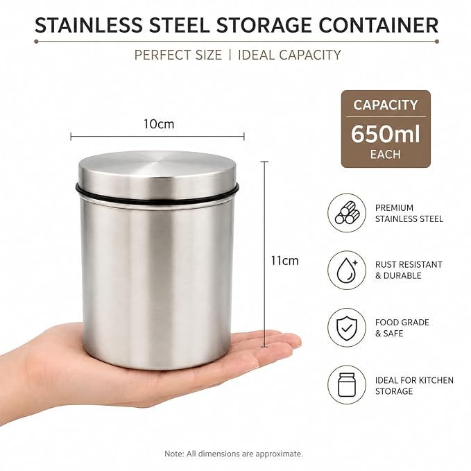 SS Canister Set of 4, Matt Silver - 650ml x 4