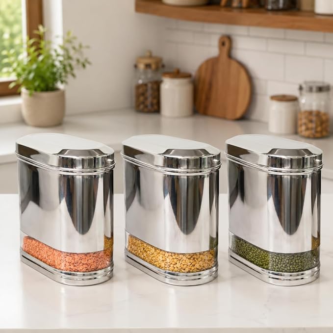 SS Open see through Canister Capsule Shape 2000ml x 3pcs
