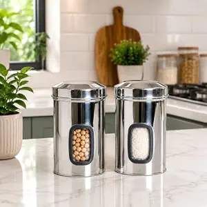 SS Window Canister Capsule Shape 2000ml x2pcs