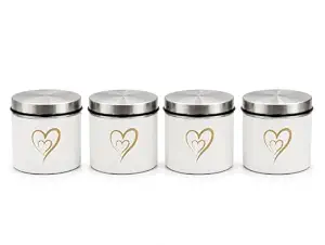 SS Heart Print Epoxy Canister Set of 4, White - 500ml x 4