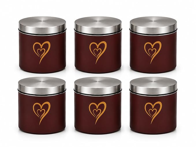 SS Heart Print Epoxy Canister Set of 6, Maroon - 650ml x 6