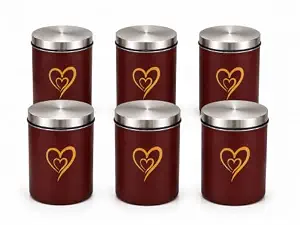 SS Heart Print Epoxy Canister Set of 6, Maroon - 850ml x 6