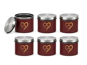 SS Heart Print Epoxy Canister Set of 6, Maroon - 500ml x 6