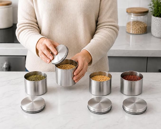 SS Canister Set of 4, Matt Silver - 500ml x 4