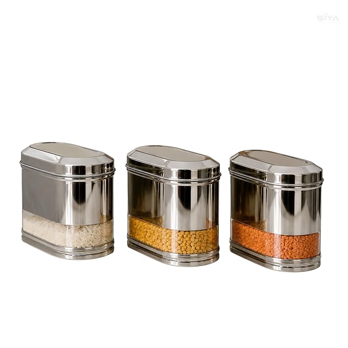 SS Open see through Canister Capsule Shape 1500ml x 3pcs
